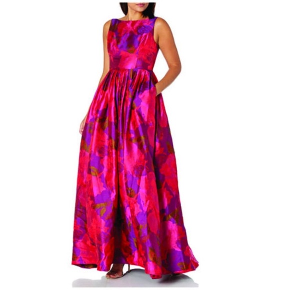 Adrianna Papell Ballgown 6 Jacquard Pink Purple Floral Poofy Crinoline Lined‎ - Picture 1 of 16